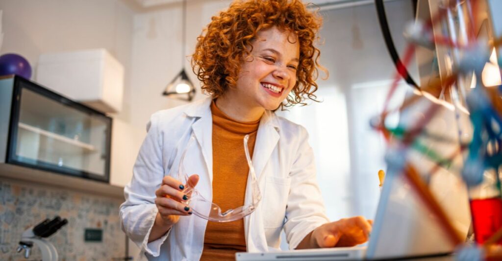 Female scientist on laptop
